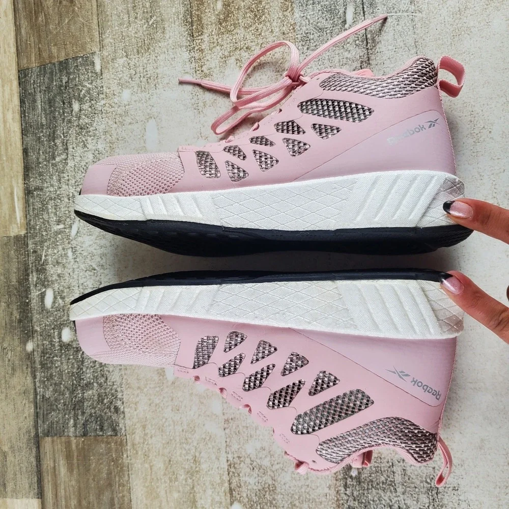 Reebok Fusion Flexweave Womens Work Shoes Sz 8 M Pink Mesh Composite Toe Lace Up